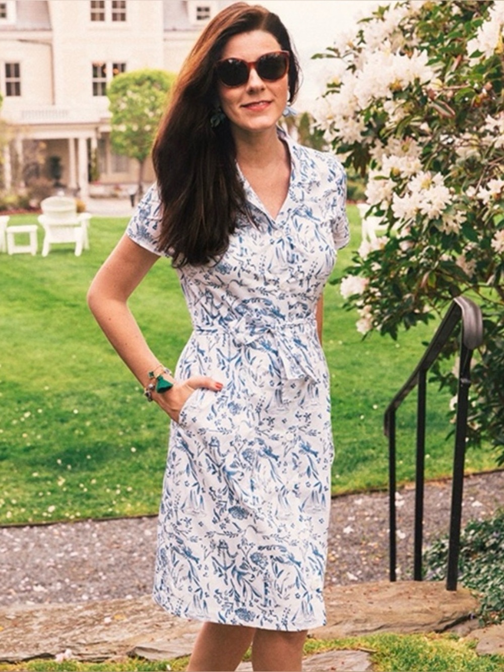 Kiel James Patrick Nautical Chinoiserie Shirt Dress White Blue Sarah Patrick Sz6